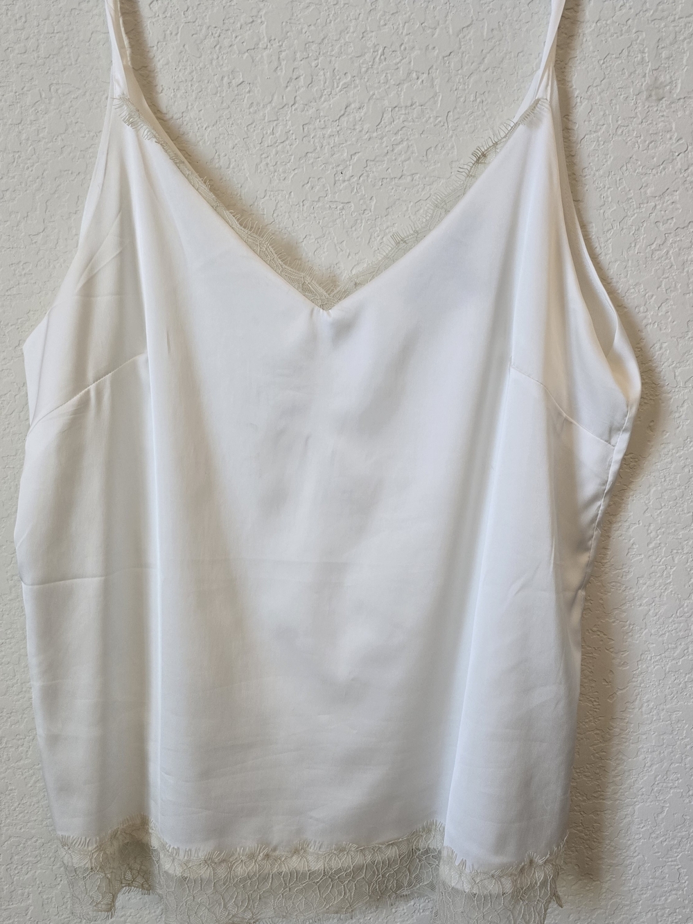 White House Black Market Ivory Lace Trim Cami Tank Top Size L